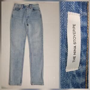 DENIM FORUM Jeans Sz 26 The Nina Stovepipe Organic Cotton Light Wash Straight